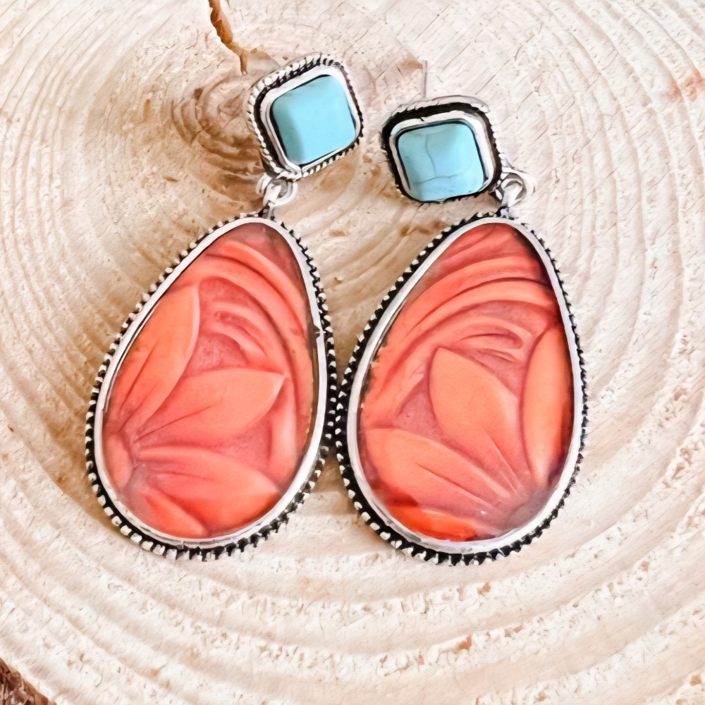 Beautiful Turquoise and Coral Resin Earrings